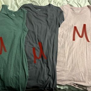 2 T-shirt dresses, size medium. 1 tank dress, size medium.